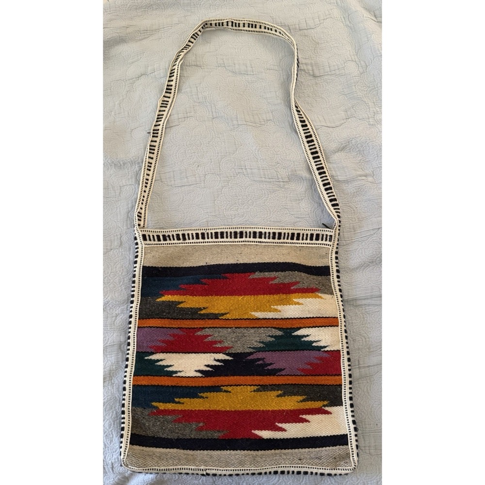 Vintage Mexican Huichol Bag Hand Woven Wool Oaxacan Boho Festival Colorful